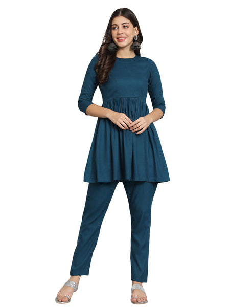 Fab Fashion Peacock Blue Co-Ord Set - Distacart