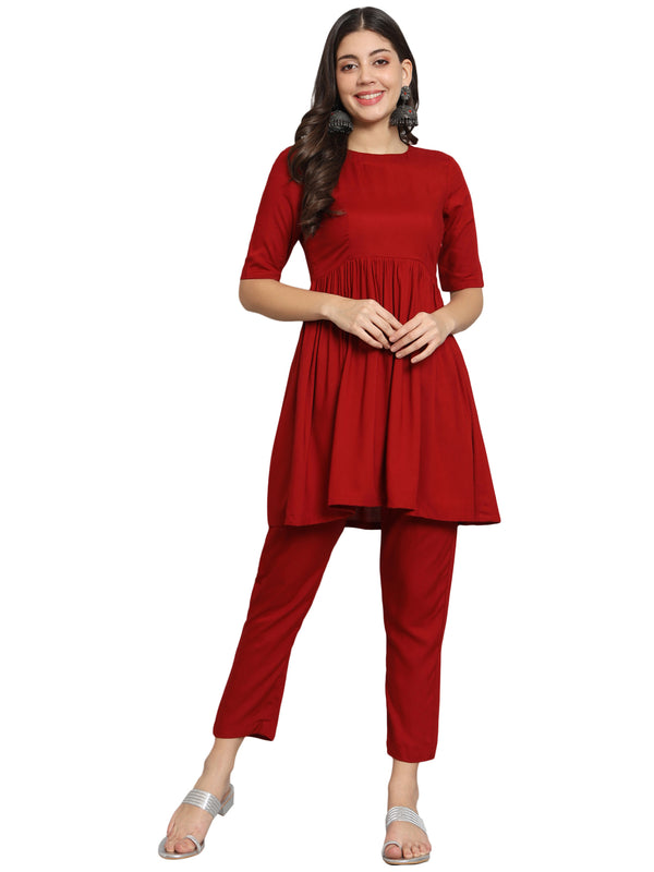 Fab Fashion Cherry Red Co-Ord set - Distacart