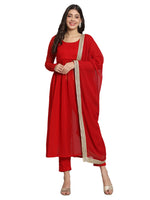 Thumbnail for Fab Fashion Cherry Red Georgette Side Slit Set - Distacart