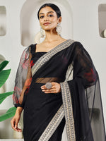 Thumbnail for Fab Fashion Black Organza Ready to Wear Saree with Blouse - Distacart