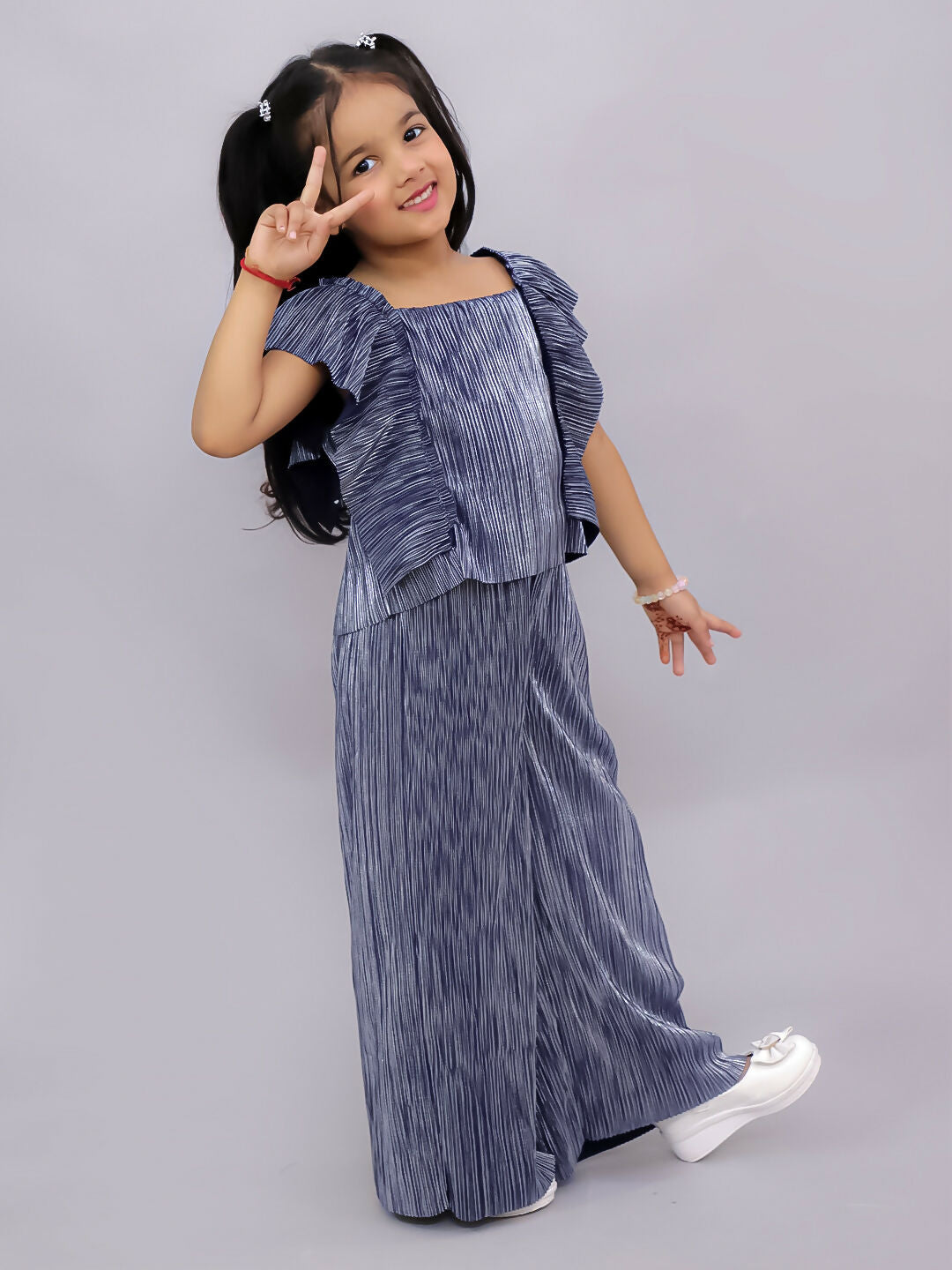 Lil Drama Glam Up Girls Blue Party Top and Pant Set