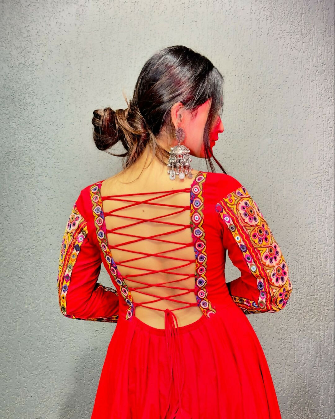 Preksha Creation Navratri Special Women Gown Digital Print With Real Mirror Work With Dupatta - Red
