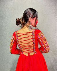 Thumbnail for Preksha Creation Navratri Special Women Gown Digital Print With Real Mirror Work With Dupatta - Red