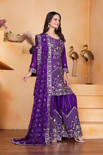 Thumbnail for Prazu Fashion Violet Chinon Silk Sequin Embroidered Sharara Suit