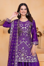 Thumbnail for Prazu Fashion Violet Chinon Silk Sequin Embroidered Sharara Suit