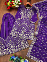 Thumbnail for Prazu Fashion Violet Chinon Silk Sequin Embroidered Sharara Suit