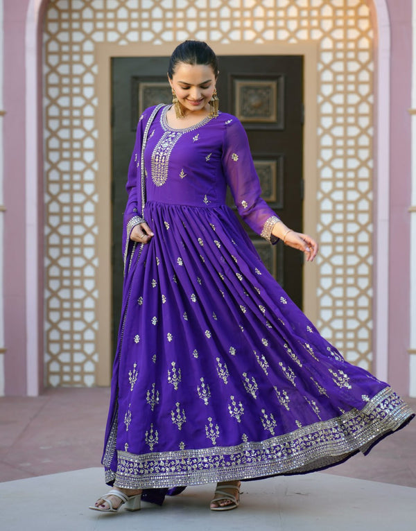 Teeya Creation Purple Color Georgette Fabric Heavy Embroidery Work Fully Stitched Salwar Suit - Distacart