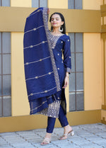 Thumbnail for Teeya Creation Blue Color Chinnon Silk Heavy Embroidery Work Fully Stitched Salwar Suit - Distacart