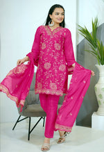 Thumbnail for Teeya Creation Pink Color Chinnon Silk Heavy Embroidery Work Fully Stitched Salwar Suit - Distacart