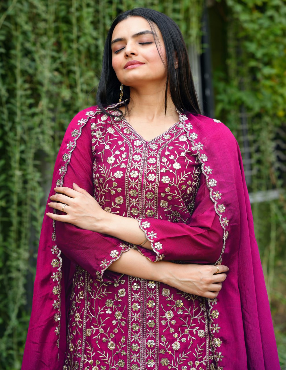 Prazu Fashion Pink Chinon Silk Sequence Embroidered Sharara Suit