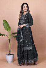 Thumbnail for Prazu Fashion Black Chinon Silk Sequence Embroidered Sharara Suit