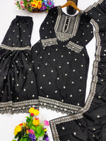 Thumbnail for Prazu Fashion Black Chinon Silk Sequence Embroidered Sharara Suit
