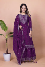 Thumbnail for Prazu Fashion Purple Chinon Silk Sequence Embroidered Sharara Suit
