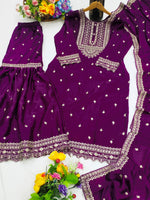 Thumbnail for Prazu Fashion Purple Chinon Silk Sequence Embroidered Sharara Suit