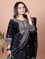 Thumbnail for Teeya Creation Black Color Chinnon Silk Embroidery Work Fully Stitched Salwar Suit - Distacart