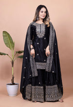Thumbnail for Teeya Creation Black Color Chinnon Silk Embroidery Work Fully Stitched Salwar Suit - Distacart