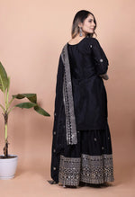 Thumbnail for Teeya Creation Black Color Chinnon Silk Embroidery Work Fully Stitched Salwar Suit - Distacart