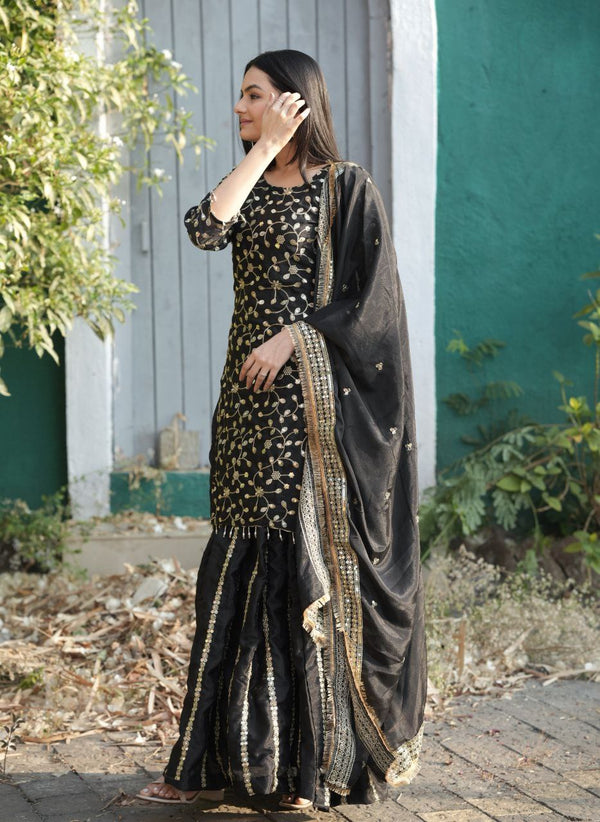 Teeya Creation Black Color Chinnon Silk Embroidery Work Fully Stitched Salwar Suit - Distacart