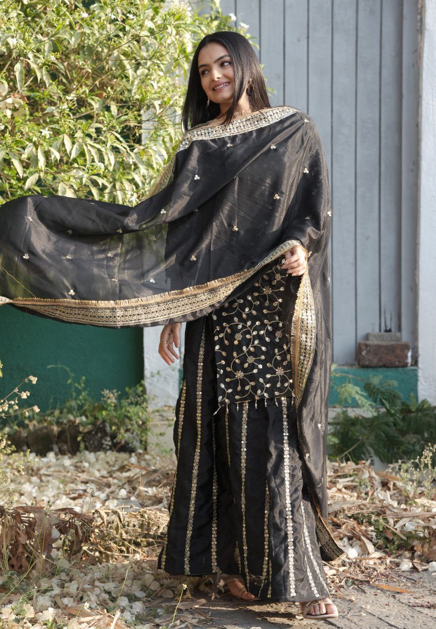 Teeya Creation Black Color Chinnon Silk Embroidery Work Fully Stitched Salwar Suit - Distacart