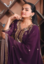 Thumbnail for Prazu Fashion Dark Purple Georgette Sequence Embroidered Salwar Suit