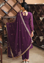 Thumbnail for Prazu Fashion Dark Purple Georgette Sequence Embroidered Salwar Suit