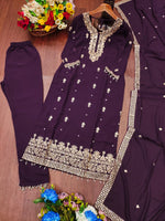 Thumbnail for Prazu Fashion Dark Purple Georgette Sequence Embroidered Salwar Suit