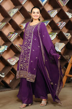 Thumbnail for Prazu Fashion Purple Georgette Sequence Embroidered Sharara Suit