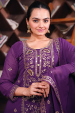 Thumbnail for Prazu Fashion Purple Georgette Sequence Embroidered Sharara Suit