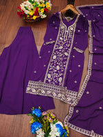 Thumbnail for Prazu Fashion Purple Georgette Sequence Embroidered Sharara Suit
