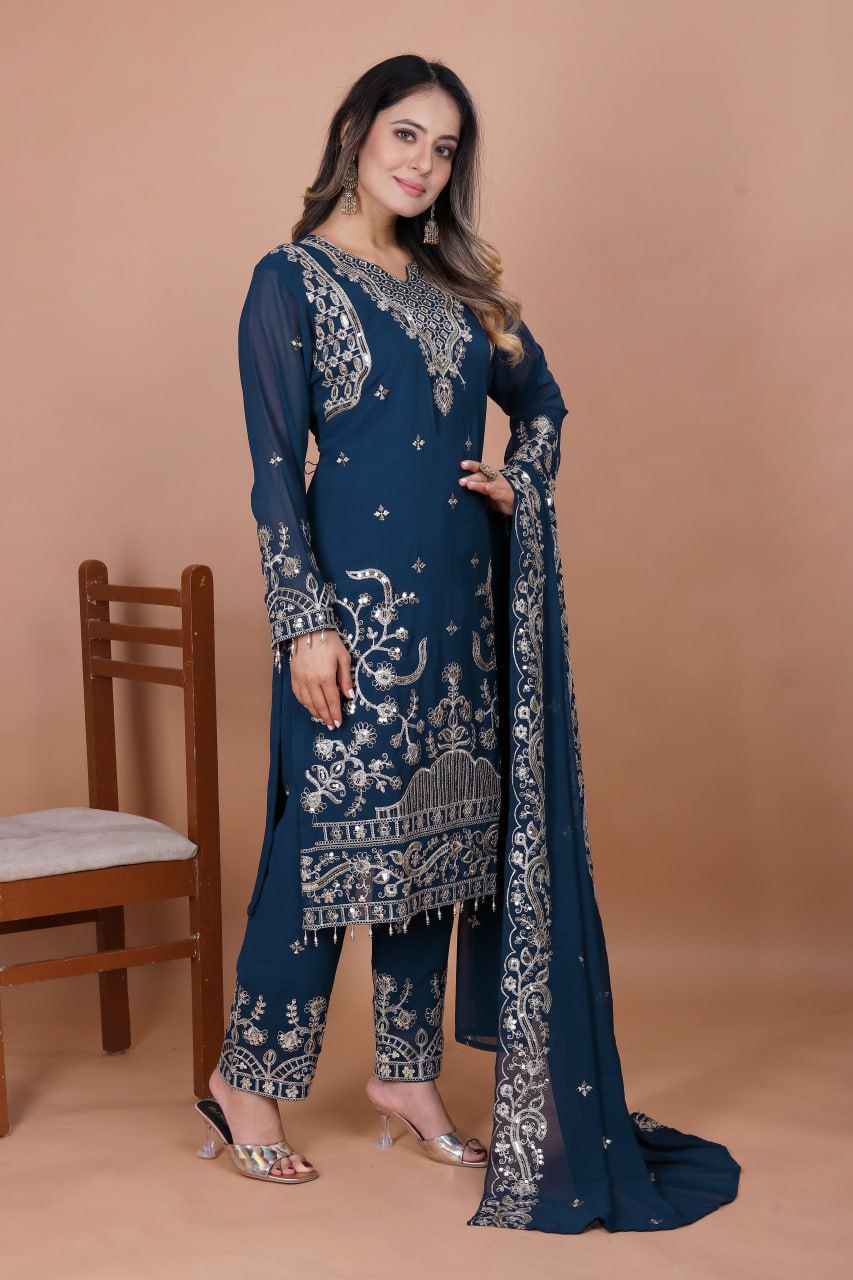 Prazu Fashion Blue Georgette Sequence Embroidered Salwar Suit