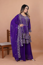 Thumbnail for Prazu Fashion Violet Blue Georgette Sequence Embroidered Sharara Suit