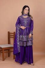 Thumbnail for Prazu Fashion Violet Blue Georgette Sequence Embroidered Sharara Suit
