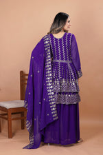 Thumbnail for Prazu Fashion Violet Blue Georgette Sequence Embroidered Sharara Suit