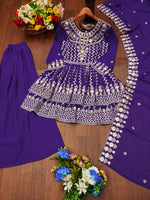 Thumbnail for Prazu Fashion Violet Blue Georgette Sequence Embroidered Sharara Suit