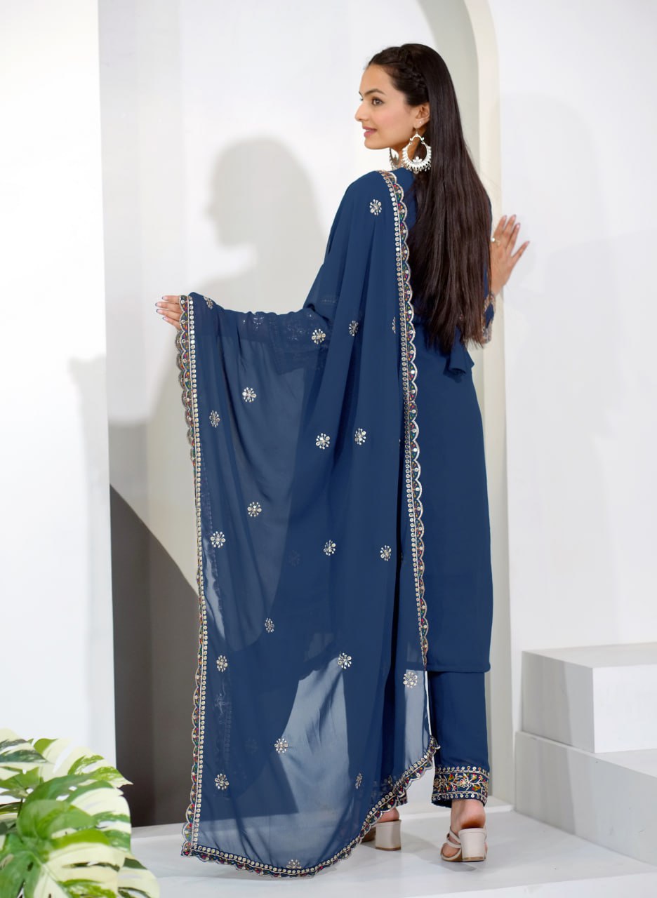 Prazu Fashion Blue Georgette Sequence Embroidered Salwar Suit