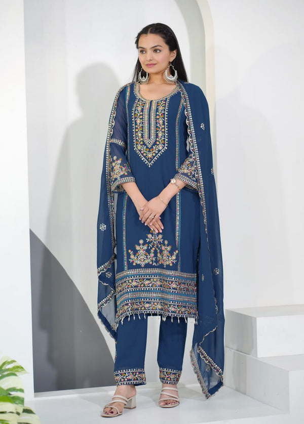 Prazu Fashion Blue Georgette Sequence Embroidered Salwar Suit