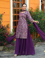 Thumbnail for Prazu Fashion Purple Tapeta Silk With Fusing Embroidered Mirror Work Sharara Suit