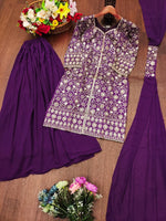 Thumbnail for Prazu Fashion Purple Tapeta Silk With Fusing Embroidered Mirror Work Sharara Suit