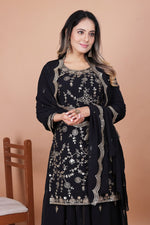 Thumbnail for Prazu Fashion Black Georgette Embroidered Sequence Sharara Suit