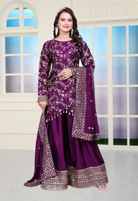 Thumbnail for Lehenga Mart Designer Chinon Sharara Suit With Sequence Embroidered Work - Purple