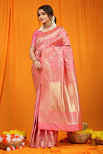 Thumbnail for Jyoti Fashion Women's Pink Kanjivaram Silk Zari Woven Saree with Blouse - Distacart