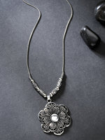Thumbnail for NVR Women's Silver-Toned Floral Shape Pendant with Chain - Distacart