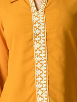 Thumbnail for Myshka Women's Mustard Embroidered Party Fusion Top - Distacart