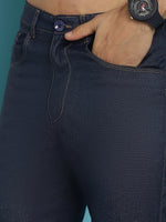 Thumbnail for Indian Needle Men's Navy Blue Solid Cotton Casual Trouser - Distacart