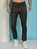 Thumbnail for Indian Needle Men's Olive Green Solid Cotton Casual Trouser - Distacart