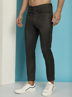 Thumbnail for Indian Needle Men's Olive Green Solid Cotton Casual Trouser - Distacart