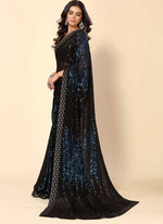 Thumbnail for Vegaa Fashion Royal Blue Heavy Georgette Sequence Embroidery Saree