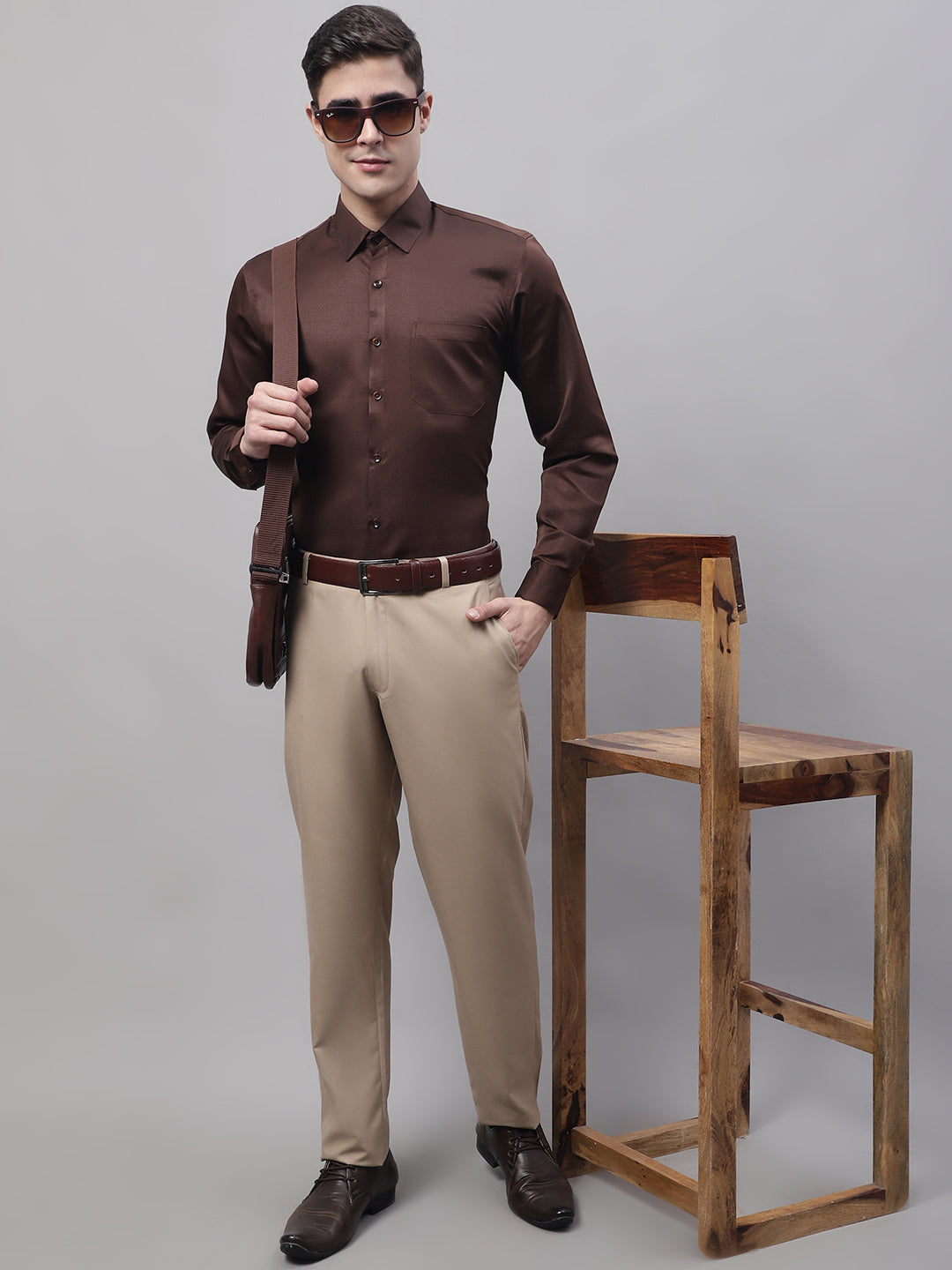 Jainish Men's Beige Tapered Fit Formal Trousers - Distacart