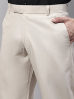 Thumbnail for Jainish Men's Cream Tapered Fit Formal Trousers - Distacart