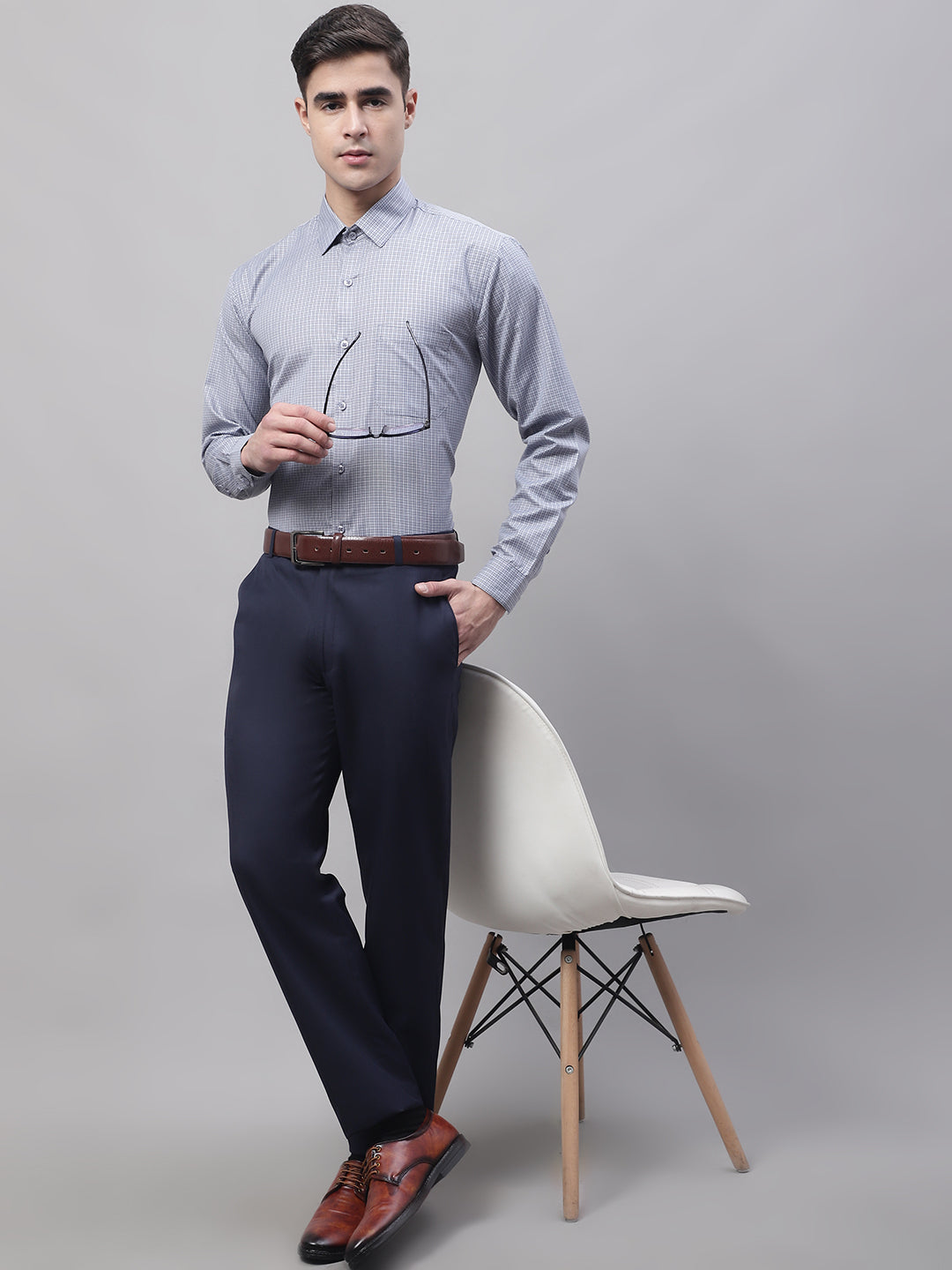 Jainish Men's Navy Tapered Fit Formal Trousers - Distacart